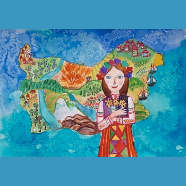 момиче и карта на България